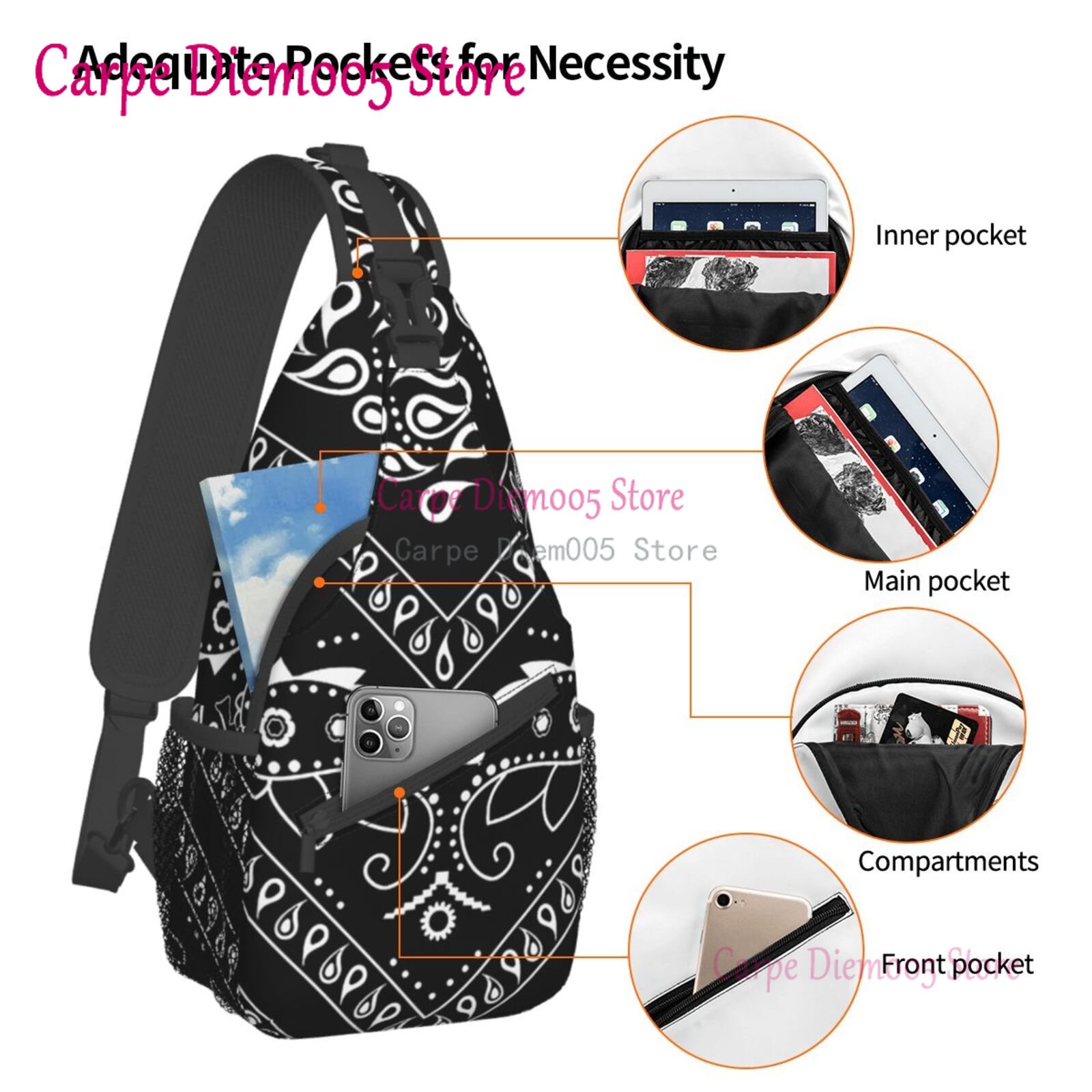 Black And White Paisley Chican - огляд і ціна Bandana Blank White