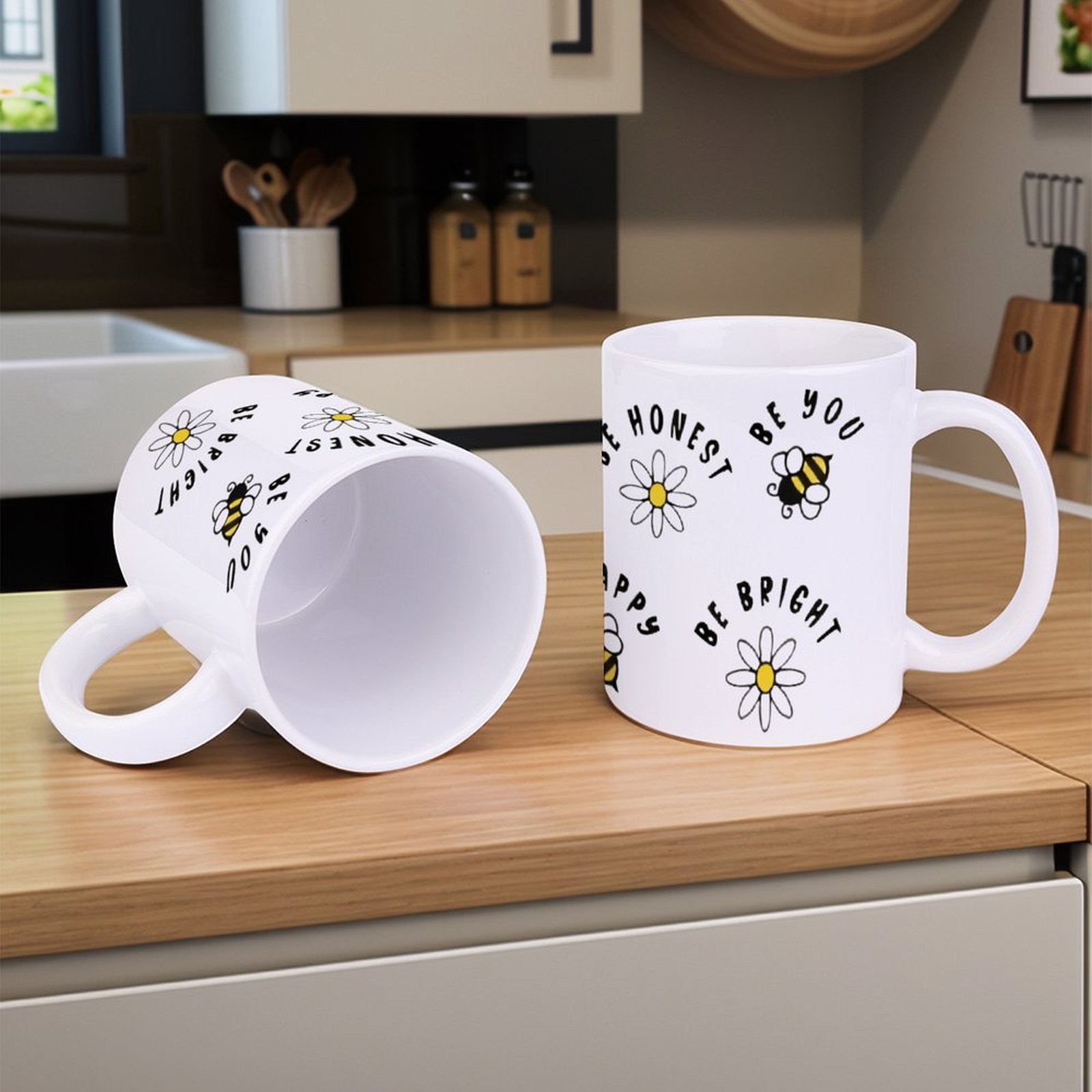 Four Stickers With Bees And Da - огляд і ціна Sublimation Mug White