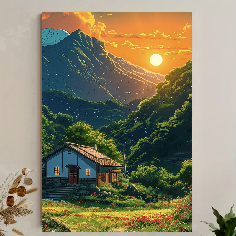1pc Mountain Cabin Sunset Canv - огляд і ціна Canvas Wrap Ready