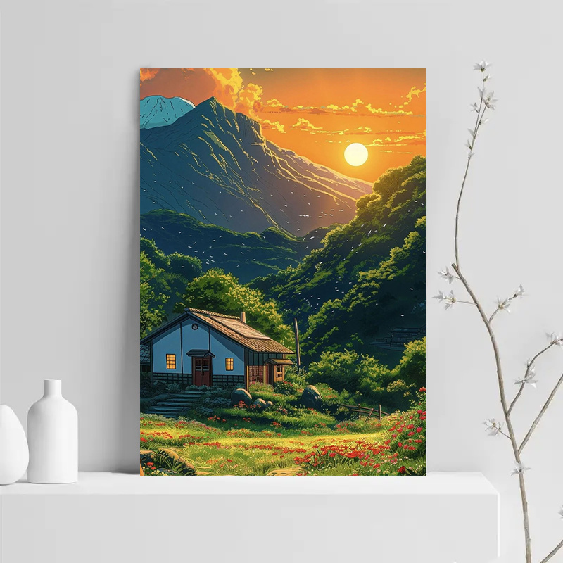 1pc Mountain Cabin Sunset Canv - огляд і ціна Canvas Wrap Ready
