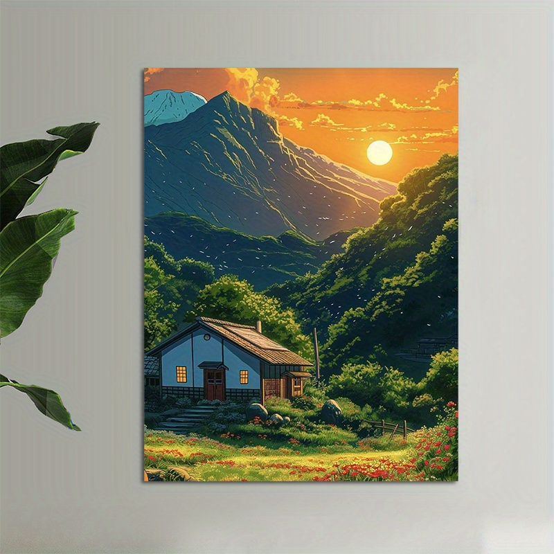 1pc Mountain Cabin Sunset Canv - огляд і ціна Canvas Wrap Ready